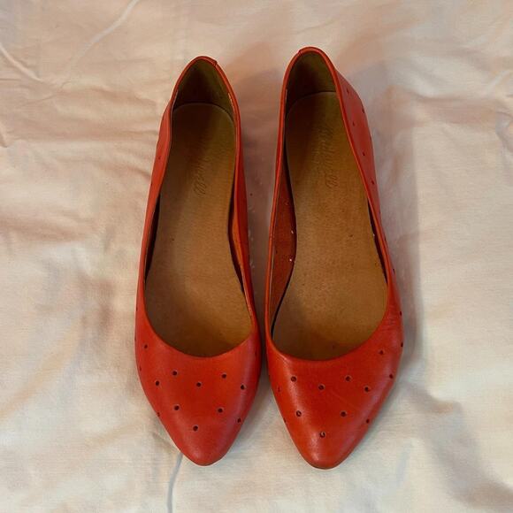 Madewell Sidewalk Skimmer Flats Red Perforated Leather Shoes Womens 8.5 - Picture 2 of 7